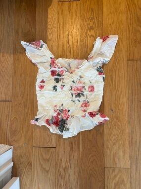 LoveShackFancy White Floral Smocked Ruffle Crop Top